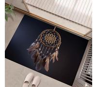 Tappeto Salotto Stile folk boemo Perline di legno a forma di piuma reticolata Tappeti Antiscivolo Lavabile, 60 x 90 cm Zerbino Ingresso Tappeto Piccolo Pelo Corto per Camera Da Letto,Blu scuro