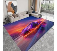 Tappeto Salotto Surrealismo Auto Sportiva Fiamme 90 x 150 cm Tappeti Moderno Del Soggiorno, Viola Tappeto Lavabile Dell'Interno Morbido - Per La Camera Da Letto La Cucina Il Tavolo Della Sala