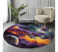 Tappeto Scena Della Galassia Spaziale 80Cm, Rotondo A Pelo Lungo, Con Pianeti Dell'Universo, Lavabile, Cerchio Extra Morbido,Per Camera Da Letto,Sala Da Pranzo,Cameretta Dei Bambini,Viola