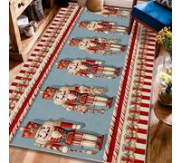 Tappeto Schiaccianoci, motivo natalizio con bastoncini di zucchero e fiocco rosso, a pelo basso, estetico, rettangolare, per soggiorno, camera da letto, sotto il tavolo, decorazione per sala da pranzo