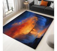 Tappeto Schienale Antiscivolo, Arancione, Tappeti Morbidi per Camera da Letto, 160 x 220 cm, Tappeti con Motivi Fantasy Città Tramonto Scogliere decorativi per soggiorno e aree interne