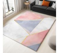 Tappeto Schienale Antiscivolo, Rosa Chiaro, Tappeti Morbidi per Camera da Letto, 120 x 170 cm, Tappeti con Motivi Elegante Marmo Geometrico Triangolo decorativi per soggiorno e aree interne