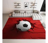 Tappeto Schienale Antiscivolo Rosso, 140 x 200 cm Tappeti Morbidi per Camera da Letto con Motivi 3D Sport Calcio Muro Di Mattoni Decorativi per Soggiorno e Aree Interne