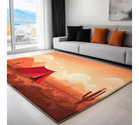 Tappeto Schienale Antiscivolo, Rosso Aranciato, Tappeti Morbidi per Camera da Letto, 60 x 120 cm, Tappeti con Motivi Minimalismo Linee Deserto decorativi per soggiorno e aree interne