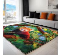 Tappeto Schienale Antiscivolo, Verde, Tappeti Morbidi per Camera da Letto, 160 x 220 cm, Tappeti con Motivi Carino Animali Panda Rossi decorativi per soggiorno e aree interne