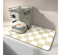 Tappeto Scolapiatti Cucina, 40 x 45CM Tappeto Assorbente Cucina, Tappetino Asciugapiatti a Scacchi, Tappetino Asciugapiatti per Macchina da Caffè Espresso con Retro in Gomma Antigraffio Beige e Bianco