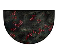 Tappeto semicircolare, con bacche rosse, rami di pino natalizio, lavabile, semicircolare, per interni, ingresso, bagno, camera da letto, decorazione per le vacanze, zerbino, 91 x 61 cm
