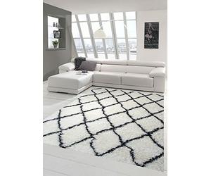 Tappeto Shaggy a pelo lungo di colore crema nero Größe 80x150 cm