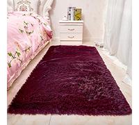 Tappeto shaggy per la camera dei bambini, spesso, in peluche, per camera da letto, morbido, tinta unita, per soggiorno, rosso vino, 80 x 200 cm
