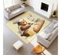 Tappeto soffice e soffice, 50 x 80 cm, per cucina e sala da pranzo, non perde pelo, con orso, coniglio, pane, giallo pallido, facile da pulire, per ingresso, camera da letto e corridoio