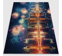 Tappeto Soggiorno 160 x 230 cm, Antiscivolo e Lavabile Fotografia Città Architettura Fuochi D'Artificio tappeto stampato in Flanella a pelo corto adatto per camera da letto sala da pranzo Colore