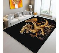 Tappeto Soggiorno 60 x 110 cm, Antiscivolo e Lavabile Mitologia Fantasy Città Drago Dorato tappeto stampato in Flanella a pelo corto adatto per camera da letto sala da pranzo e ufficio Oro