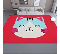 Tappeto Soggiorno 60 x 110 cm - Carino Cartone Animato Animale Muso Di Gatto Decorazione Tappeti Antiscivolo, Lavabile Morbido Pelo Corto Tappeto Stampato in Flanella Rosso per Camera da Letto