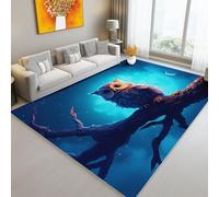 Tappeto Soggiorno Antiscivolo Lavabile Illustrazione fantasy Animale Gufo Stampato Design, Blu Tappetini Rettangolari Soft Soffice per Soggiorno Camera da Letto 100 x 150 cm multiuso Tappeto