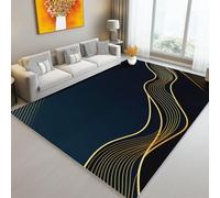 Tappeto Soggiorno Antiscivolo Lavabile Semplicistico Corpi celesti Stelle Luna Stampato Design, Nero e oro Tappetini Rettangolari Soft Soffice per Camera da Letto 120 x 180 cm multiuso Tappeto