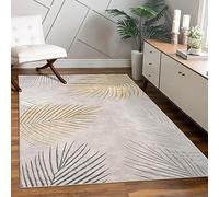 Tappeto Soggiorno Camera da letto moderno a pelo corto lucido motivo palma disegno floreale geometrico effetto alto-basso 3D, Dimensione:240x340 cm, Colore:Oro