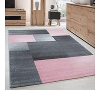 Tappeto soggiorno camera da letto sala da pranzo a pelo corto con un design moderno e un aspetto melange, Colore: Rosa, Taglia: 80 x 150 cm