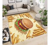 Tappeto Soggiorno Hamburger Patatine Fritte Cibo Imitazione Cashmere 80x120 cm Antiscivolo Anti-Incrostazione Lavabile in Lavatrice Tappeto Ingresso Esterno Adatto per Corridoio Angolo Colazione