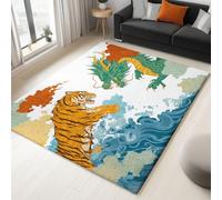 Tappeto Soggiorno Lavabile Guerra Tra Drago E Tigre 60x120 cm Tappeto Antiscivolo Interno, Tappeti di Zona Pelo Corto, per Camera da Letto Salotto Sala da Pranzo Ufficio