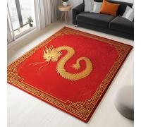 Tappeto Soggiorno Lavabile Totem Del Drago D'Oro 60x120 cm Tappeto Antiscivolo Interno, Tappeti di Zona Pelo Corto, per Camera da Letto Salotto Sala da Pranzo Ufficio