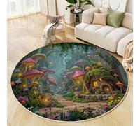 Tappeto Soggiorno Rotondo, 200 Cm, Per Camera Da Letto Tappeto Pelo Corto, Una Strana Foresta Lavabile Tappeti Rotondo Colori Misti, Per Soggiorno, Sala Da Pranzo Funghi Colorati