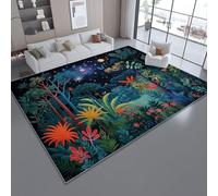 Tappeto Sogno nella giungla natura Soggiorno Antiscivolo Lavabile Pelo Corto Effetto Stampato Blu colorato estivo, rilassante, fondo per cucina, soggiorno 60x110