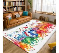 Tappeto sportivo colorato con skyline cittadino, fuochi d'artificio nessuno blu in spugna a pelo basso, morbido, rettangolare, resistente alle macchie, per soggiorno, camera da letto, sotto il letto