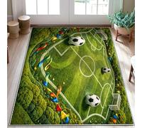 Tappeto sportivo con palla da calcio, linee di campo da gol estivo verde con retro antiscivolo per interni non perde pelo ingresso bagno lavanderia decorazione 7,6 x 15,2 m