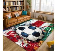 Tappeto sportivo e dinamico con palloni da calcio, rosso, nessuno nero, antiscivolo, morbido, rettangolare, antimacchia, per soggiorno, camera da letto, sotto il letto, decorazione per appartamenti