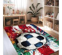 Tappeto sportivo e dinamico con schizzi di colore rosso, nessuno nero, in spugna a pelo basso, rettangolare, per interni, non perde pelo, per soggiorno, camera da letto, sotto il tavolo, decorazione