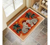 Tappeto Stampa Di Tigre E Palma Ingresso Interno, Zerbino Tappeti Illustrazione Minimalista 45 X 75 Cm Antiscivolo Lavabile In Lavatrice Arancia Tapette Cucina Camera Da Letto Entrata Scendiletto
