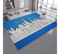 Tappeto Stampato Blu Antiscivolo Lavabile, Pelo Corto Morbido e Leggero, Passatoia Rettangolare Minimalista Architettura Natale per Ingresso Corridoio Cucina, 80 x 150 cm