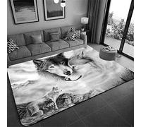 Tappeto Stampato Lupo per Soggiorno Camera da Letto Decorazione Moderna Flanella Antiscivolo Bambini Tappetino da Gioco, Foresta Neve Cielo Notturno Luna Modello Lupi (Grigio,100x150 cm)