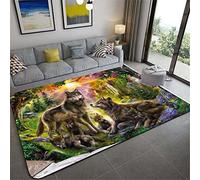 Tappeto Stampato Lupo per Soggiorno Camera da Letto Decorazione Moderna Flanella Antiscivolo Bambini Tappetino da Gioco, Foresta Neve Cielo Notturno Luna Modello Lupi (Marrone,140x200 cm)