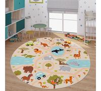 TT Home Tappeto Stanza Bambini Auto Bambini Motivo Con Animale Antiscivolo, Colore:Verde Giallo Crema, Dimensione:200x290 cm