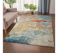 Tappeto stile art deco astratto a pelo corto blu e arancione, 160 x 220 cm, tappeto moderno, per soggiorno, camera da letto, elegante decorazione per la casa, morbido e resistente
