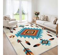 Tappeto stile bohémien con freccia sud-ovest e piume, stile azteco, per | Tappeti nativi americani per camera da letto, morbido a pelo corto, antiscivolo, tappeto classico per sala da pranzo, ufficio