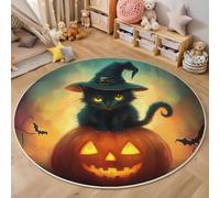 Tappeto Stile fantasy Salotto, Zucca gatto nero Mandala Tappetini Antiscivolo Tappeto per Bambini Cameretta Cucina Casa Zona Balcone Tappet Tavolino (60cm)