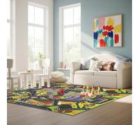 Tappeto stradale - Città Tonalità verdi e grigie - Ideale per giocare con auto - moquette per bambini, sicuro, lavabile e pieno di avventure, 120 x 200 cm
