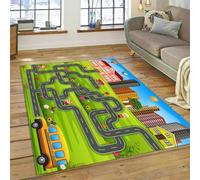 Tappeto Strade Città Cartoon, Tappetino Gioco Traffico Auto ed Edifici, Fondo Antiscivolo Tappeti per Camera, Sala Giochi, Soggiorno, Studio e Zona Relax per Decorazione Casa, 50x80 cm, Color 3