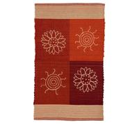 Tappeto SUMMER ROSSO disegno sole e fiori 100% cotone annodati a mano, tappetino stuoia bagno multiuso lavabile cm.50x80