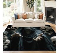 Tappeto Teschio della morte gotica Soggiorno Antiscivolo Lavabile Pelo Corto Effetto Stampato Grigio estivo, rilassante, fondo per cucina, soggiorno 120x180