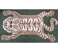Tappeto tigre tibetano trapuntato a mano a forma di animale tappeto beige mar...