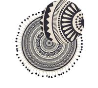 Tappeto tondo in cotone blu navy/crema con frangette ø 120 cm Tatvan