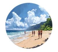 Tappeto tondo stile vacanza al mare Nuvole bianche Palme di mare Motivi viaggiatori Tappeti a pelo basso Morbido tappeto per soggiorno lavanderia Patio lavabile 120x120cm