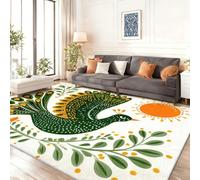 Tappeto Tradizionale Folclore Animali Uccelli per camera da letto delle Ragazze, 60 x 120 cm tappeti antiscivolo per sala da pranzo ufficio, lavabile Verde Piante Rami a pelo corto tappeti