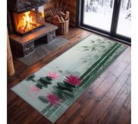 Tappeto tradizionale orientale lungo, 80 x 240 cm, per comodino, lavanderia, antiscivolo, rustico, piante di campagna, pietre floreali, tappeto verde salvia, lavabile, per corridoio, ingresso e cucina