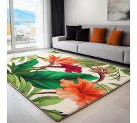Tappeto Tropico Foglie Tappeti Antiscivolo 160 x 230 cm, Fiori Ad Acquerello Tappeti Morbidi a Forma Rettangolare per Soggiorno - Decorazione per la Casa Tappeto Lavabile in Lavatrice