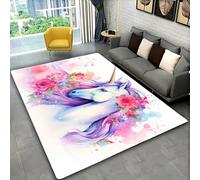 Tappeto Unicorno Magico Rosa Viola, Antiscivolo, in Flanella, Decorazione per Camera Bambine, Home Decor Carpet Tappetino per Camera da Letto Bambini Unicorno Arcobaleno, 50x80 cm, Color 3
