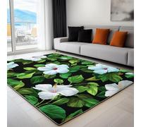 Tappeto Verde Antiscivolo Lavabile, Tappeti Decorativi per Soggiorno Camera da Letto e Aree Interne, 60 x 120 cm, Tappeti con Motivo Stampato Elegante Floreale Ibisco Foglie